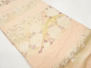 抽象ヱ霞に源氏車・桜・紫陽花模様織出し名古屋帯